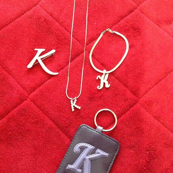 Lot of Vintage Rhinestone "K" Initial Jewelry and Key Ring - Picture 1 of 6